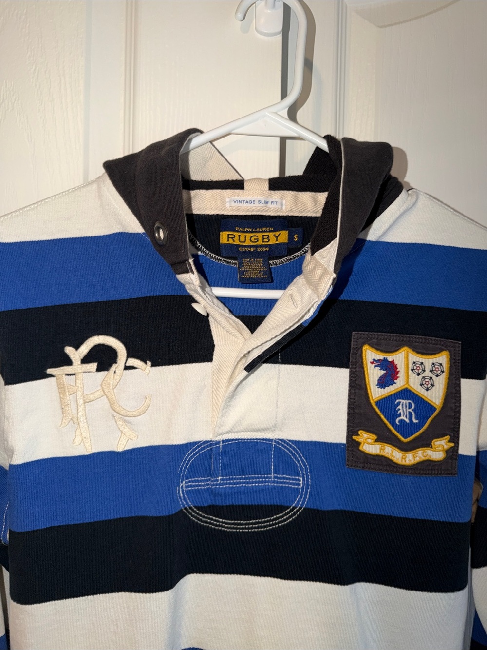Rugby Ralph Lauren Blue Black White Striped Rugby Hoodie